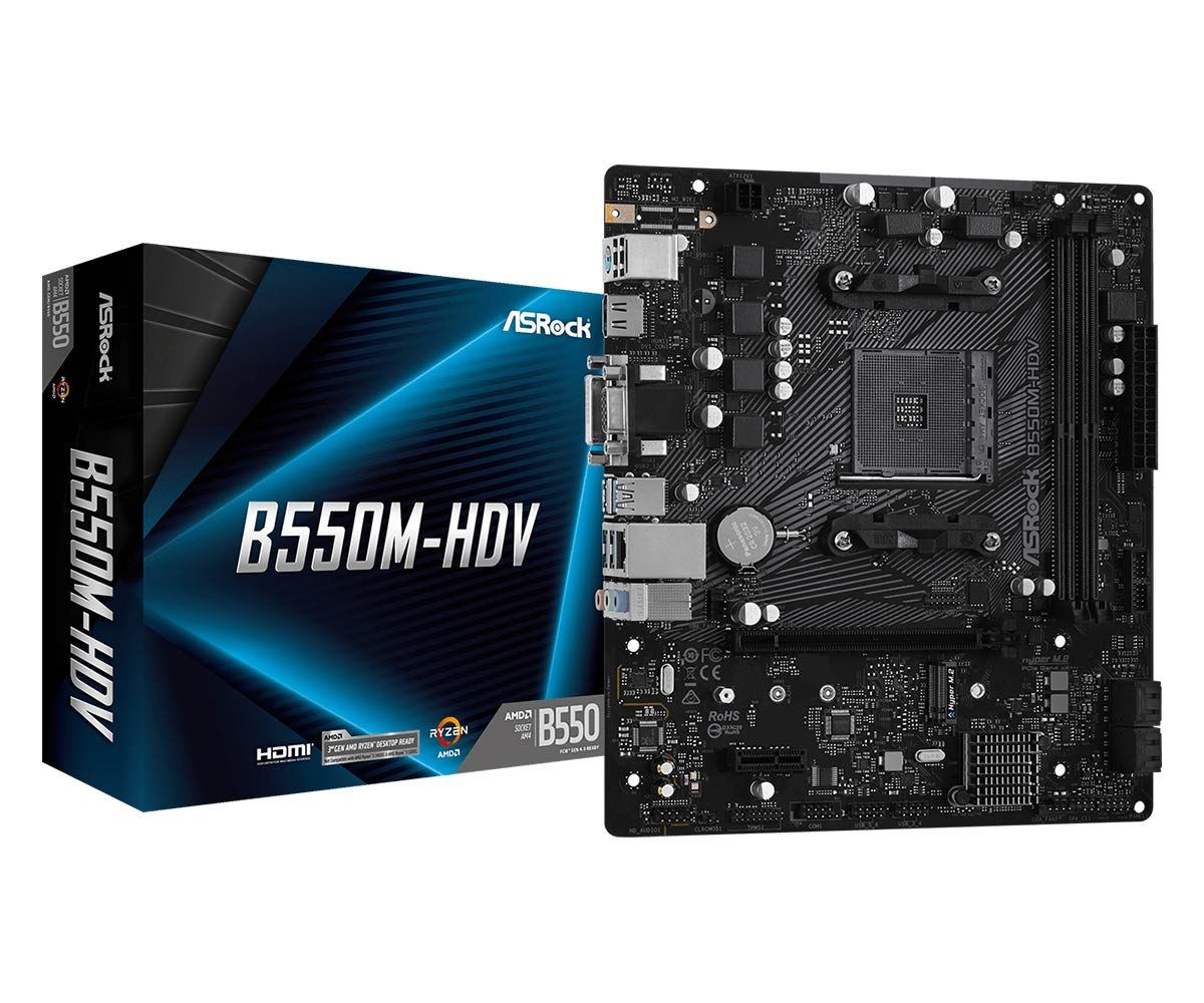 Placa de baza ASRock B550M-HDV, socket AM4, 2x DDR4 UDIMM, 4x SATA, 1x NVMe, 12x USB-A, mATX
