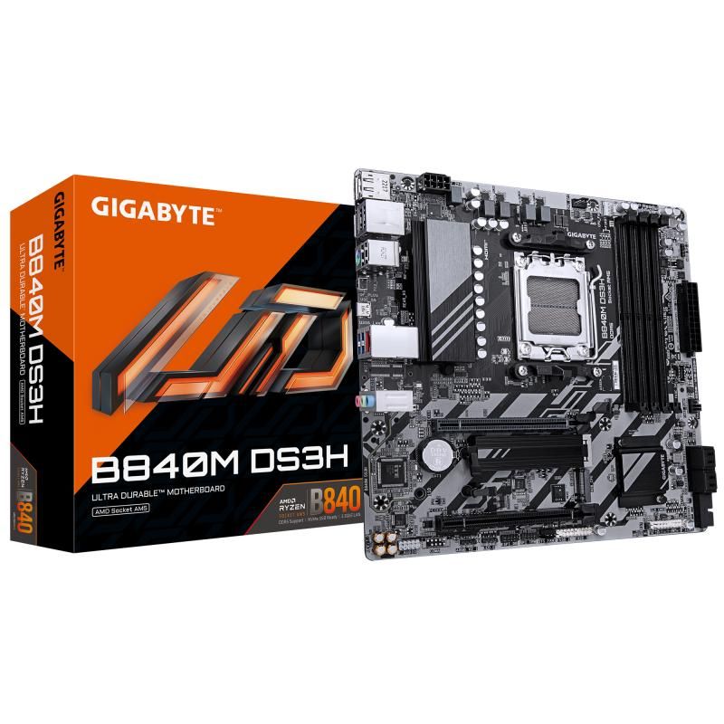 Placa de Baza GIGABYTE B840M DS3H AM5, 4x DDR5, 1x HDMI 2x DP, 1x PCIE 4.0 x16 1x PCIE 3.0 x16, 2x M.2, 4x SATA 6GB/s, mATX